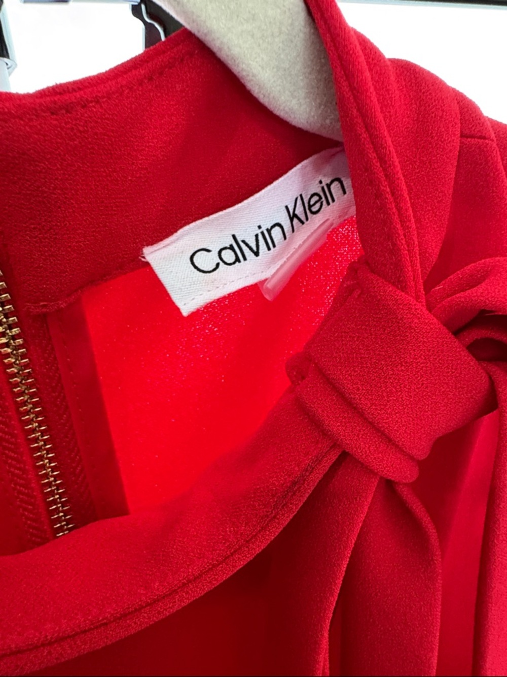 14W Calvin Klein Vibrant Red Knot-Detail Dress